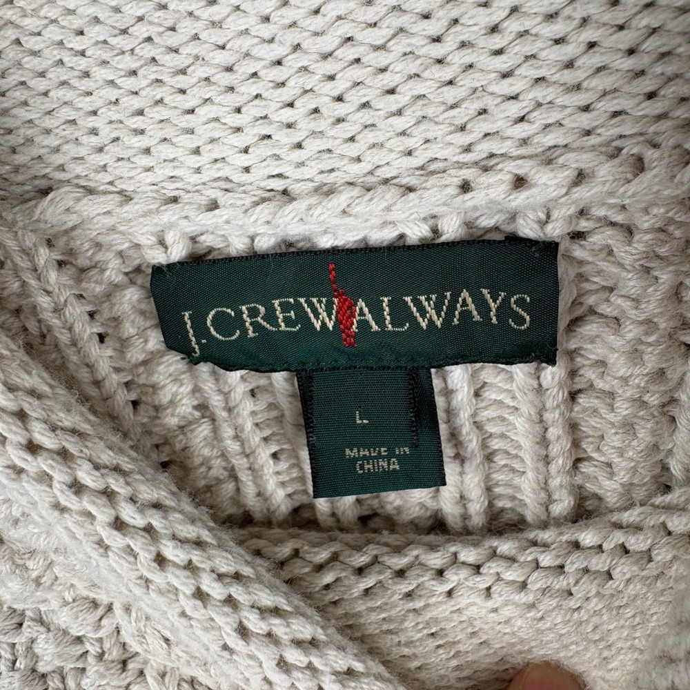 J.Crew Always Oatmeal Cotton Cable Knit Fisherman Sweater Chunky Mock Neck L - Picture 2 of 9